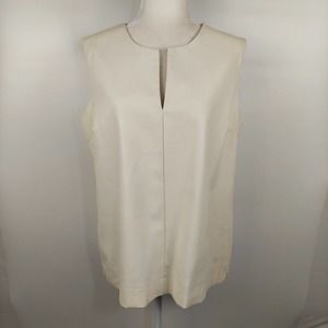 Calvin Klein White Faux Leather V Neck Sleeveless Pullover Top
